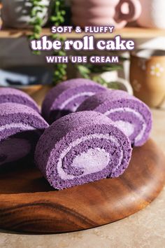 soft and fluffy ube roll cake with use cream