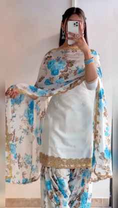 Blue Patiala Suit, White Punjabi Suit, Ethnic Wear Indian