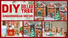 a collage of gingerbread decorated houses and christmas decorations with the words diy dollar tree