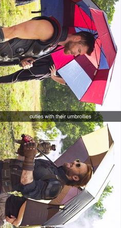 two people standing next to each other with umbrellas over their heads and the caption says, cuties with their umbrellas