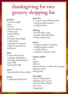 thanksgiving shopping list for two grocery shops