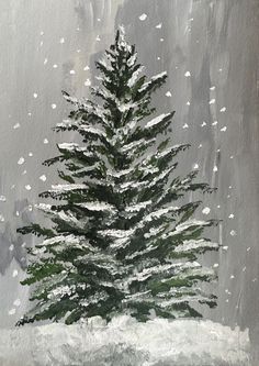 a painting of a pine tree in the snow