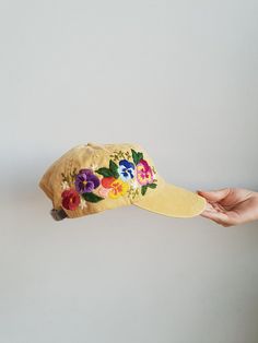 Custom Baseball Cap / Hand Embroidered Hat / Flower Baseball Cap / Floral hat / Colorful hat / Botan Vintage Baseball Cap For Spring, Vintage Baseball Visor Cap For Spring, Vintage Visor Baseball Cap For Spring, Vintage Adjustable Baseball Cap For Spring, Yellow Flower Hat For Spring, Yellow Flower-shaped Hats For Spring, Yellow Baseball Cap With Embroidered Logo, Yellow Curved Brim Baseball Cap With Embroidered Logo, Yellow Adjustable Dad Hat For Spring