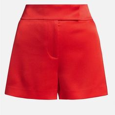 Shell: 75% Triacetate, 25% Polyester Imported Hook And Eye Closure Dry Clean Only Fabric: Lightweight, Non-Stretch Crepe De Chine Hook-And-Eye Closures At Waist, Zip Fly Faux Welt Back Pockets Chic Red Spring Shorts, Chic Red High-waisted Shorts, Chic Red Shorts For Spring, Red Shorts For Spring Workwear, Chic Red Bottoms With Built-in Shorts, Elegant Red Summer Bottoms, Chic High Waist Red Shorts, Satin Shorts, Manhattan Toy