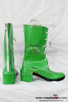 a pair of green boots with white laces