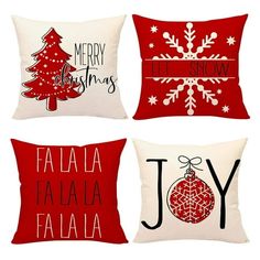 four pillows with christmas designs on them