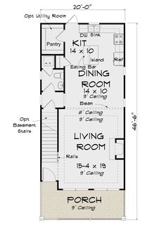 the floor plan for a small house with two levels and an open living room area