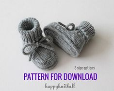 a pair of knitted baby booties sitting on top of a white surface with the words pattern for download