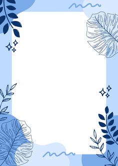 a blue and white frame with leaves on it