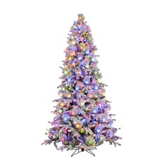 a multicolored christmas tree with lights on it