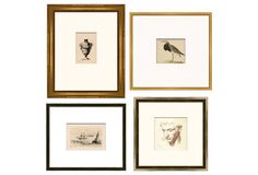 four framed art pieces with birds on them