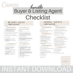 the printable buyer and listing agent checklist is shown in this image, with text overlay