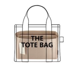 the tote bag is hanging on a wire rack