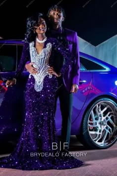 Purple Sequin Long Sleeve Rhinestones Mermaid Prom Dress Creative Prom Outfits, Ball Dress With Sneakers, Purple Couple Prom Outfits, Prom 2022 Black Couples, Blue Prom Dress Black Couple, Prom Dresses Purple And Black, Royal Purple Prom Dress Couple, Dark Purple Prom Dress Black Women, Best Prom Colors For Couples