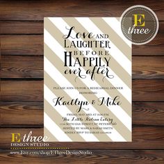 a wedding card with the words love and laughter before happily ever after in black ink