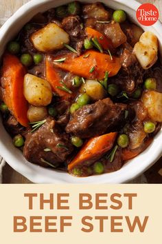 the best beef stew with carrots, peas and potatoes