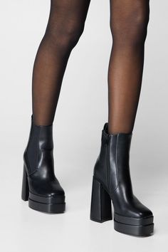 Levelled up. Feel confident in our platform boots, made in high quality faux leather, with statement chunky platform soles, and a sleek, minimal design. Pairs well with mini skirts and dresses for a look that will take seamlessly from day to night, from dinner dates to drinks. Faux Leather Platform Chelsea Ankle Boots High Quality, Smooth Faux Leather Fabric Statement Chunky Platform Soles Comfortable Chunky Heels Easy to Wear Ankle Length Pull Tabs on Back Inner Ankle Zip Fastening Platform Heeled Boots, Platform Heels Boots, Dinner Dates, Chelsea Ankle Boots, Boots High, Faux Leather Fabric, Chunky Platform, Womens Ankle Boots, Platform Boots