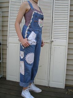 Denim Overalls OOAK Upcycled Embellished Embroidery Patched Overalls Senior Overalls Painted 2023, Upcycled Denim Overalls, Mia Goth Overalls, Upcycling Overalls, Overalls With Patches, Upcycle Overalls, Embellished Overalls, Embroidery Overalls, Upcycled Overalls