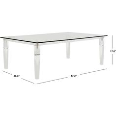 a glass table with measurements for the top and bottom portion, including one leg on each side