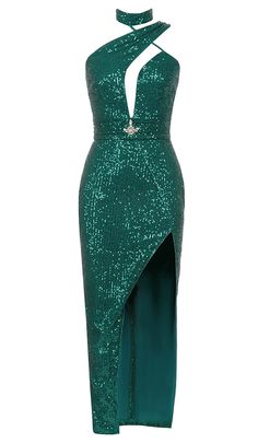 CUT OUT SEQUINS MAXI DRESS IN FOREST GREEN Glamorous Green Evening Dress For Night Out, Green Embellished Evening Dress For Party, Fitted Green Glitter Dress, Green Fitted Dress With Glitter Details, Green Glitter Fitted Dress, Fitted Sparkling Green Dress, Glamorous Green Sequin Dress For Cocktail, Green Sequin Dress For Prom Night Out, Glamorous Green Sequin Cocktail Dress