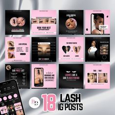 "18 Pink Lash Instagram post bundle, Lash branding template, Editable on canva, Lash artist, Lash quote, Bookings available, Book now  DESCRIPTION These flyers were designed to help you promote your work. Attract new customers by sharing your gift on social media. Simply add your business name, contact information and pictures... and you're good to go! Your time is precious, I got you. PRODUCT This is a digital download. No physical product will be shipped to you. Complete your purchase to receive and download instantly. I do not own any rights to these pictures: It's a template to help you design. Canva Pro is needed. Use 30 free trial if needed. WHAT'S INCLUDED? 1 X PDF file - with link to Canva (18 flyers 1080 x 1080 px - Instagram size) HOW TO DOWNLOAD? Go to your Etsy account. Select Lash Template Instagram, Models Needed Instagram Post, Lash Giveaway Ideas, Lash Flyer Design, Lash Content Ideas For Instagram, Eyelash Education, Lash Models Needed Post, Lash Promotion Ideas, Lash Instagram Post