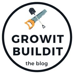 the logo for growit buildit is shown in black and white with an orange handled tool