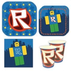 four different coasters with the letter r on them, including one in red and one in blue