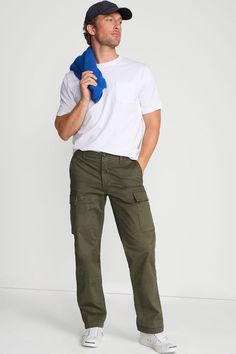 Men's Olive Green Traditional Fit Stretch Knockabout Cargo Pants | Men Outfits | Comfy Outfits | Lands' End