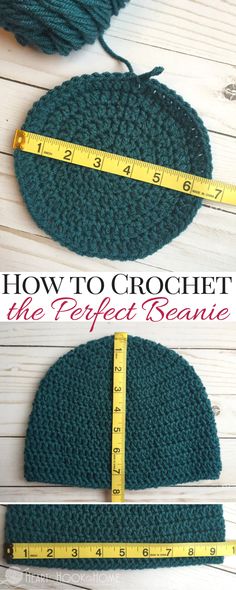 the crochet beanie has been made with yarn and is ready to be knitted