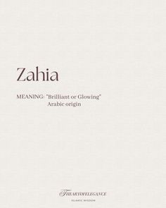 the front cover of zahia meaning brilliant or glowing arabic - english text on white paper