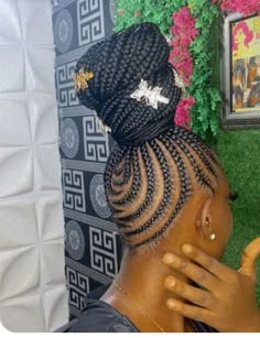 All Up Cornrow Hairstyles, Up Do Cornrow Hairstyles, Up In One Cornrow Braids, Braids In A Bun Black Women, Medium Feed In Braids Ponytail, Quick Braid Styles Black Hair With Weave, Hair Braided Into Ponytail, Fulani Braids Black Women, Braided Ponytail Hairstyles Feed In