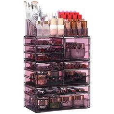 Elevate your beauty routine with our Stackable Makeup Organizer. Featuring 10 spacious drawers and a top holder with 20 compartments, this stylish organizer is perfect for storing everything from lipsticks to skincare products, making it a must-have for any vanity or dorm room. Hokku Designs Finish: Purple | Hokku Designs Stackable Makeup Organizer - 10 Drawer Storage For Cosmetics & Accessories in Purple | 17.28" H X 2.01" W X 10.98" D | Wayfair Stackable Makeup, Plastic Organization, Stackable Storage Boxes, Makeup Storage Organization, Makeup Holder, Purple Makeup, Cosmetic Display, Plastic Organizer, Lipstick Holder