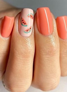 See these watermelon nails, watermelon nail art, and fruit nails Desain Salon Kuku, Watermelon Nails, Cute Simple Nails, Simple Gel Nails, Summery Nails, Short Nails Art, Simple Acrylic Nails, Cute Gel Nails, Acrylic Nails Coffin Short