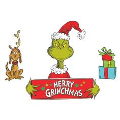 the grinch is holding a merry christmas sign