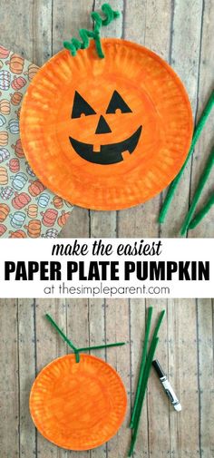 a paper plate pumpkin with the words make the easyest paper plate pumpkin