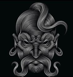 an intricately designed mask with wavy hair on a black background, in the shape of waves