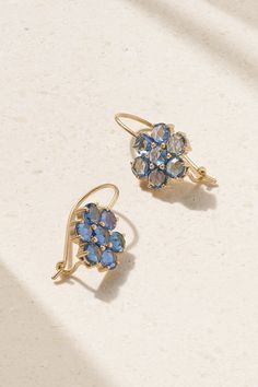 Ileana Makri's earrings are set with 2.60-carats of faceted blue sapphires shaped to look like daisies. They're handmade from 18-karat gold and work equally well day or night. Safire Earrings, Blue Stone Earrings, Blue Wedding Earrings, Blue Gold Plated Fine Jewelry Earrings, Handmade Blue Flower Earrings, Elegant Blue Meenakari Earrings, Blue Handmade Flower-shaped Earrings, Blue Earrings Wedding, Delicate Blue Flower-shaped Earrings