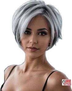 Blonde Bobs With Fringe, Contrasting Hair Color, Grey Hair Color Short, Silver Grey Bob Hairstyles, Black And Grey Hair Short, Gray Hair Bob, Pixie Bob Haircut Short, 2024 Short Hair Trends For Women, Gray Hair Short