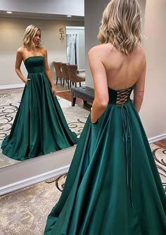 Got an occasion coming up? We've got you covered with this dress. Featuring a green satin material with strapless sleeveless strappy backless design with brush train floor sweeping length . Just add heels and statement accessories to elevate the look. Length approximately 160cm/63" (Based on a sample size UK 8) Dark Green Formal Dresses, Awards Outfits, Emerald Prom, Moh Dress, 2024 Green, Simple Evening Dress, Prom Dresses Simple, White Prom, Emerald Dresses