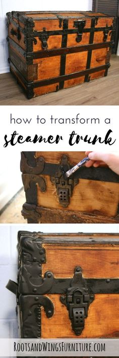 an old trunk turned into a coffee table with the words how to transform a steamer trunk