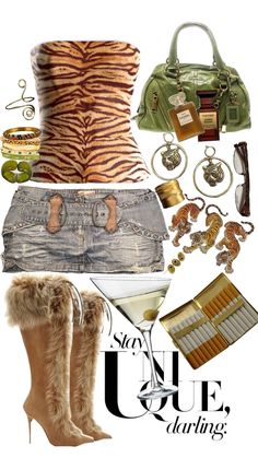 Brown And Gold Outfit Ideas, Aruba Outfits Black Women, Celebrities Y2k Fashion, Green And Cheetah Print Outfit, Gold Y2k Aesthetic, Mood Board Outfits Aesthetic, 2000s Concert Outfit Ideas, Cheetah Inspired Outfit, Pink And Animal Print Outfit