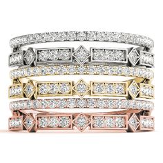 Double Row Diamond Stackable Rings (1/5 ctw each) Diamond Stackable Rings, Contemporary Diamond Ring, Cleaning Diamond Rings, Duo Band, Gorgeous Wedding Rings, Gold Diamond Wedding Rings, Diamond Decorations, Yellow Diamond Rings, Fine Ring