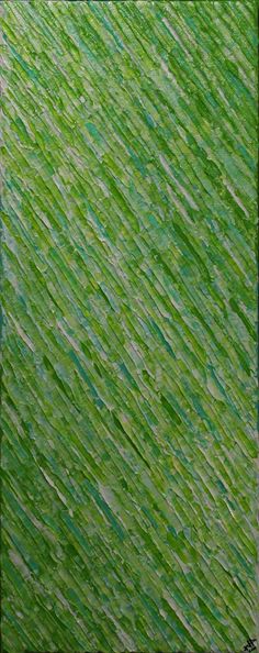 an abstract painting with green and white lines on the bottom half of it, as well as