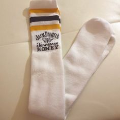 Jack Daniels Over The Knee Socks Honey Bee New Without Tags Sexy Concert Country Stage Coach Jack Daniels Accessories, White Ribbed Top, Stage Coach, Over Knee Socks, Feather Hat, Vintage Patches, Over The Knee Socks, Ruffle Swimsuit, Jack Daniels