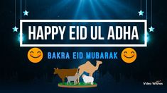 happy eid ul adha with the image of three animals and two sheeps