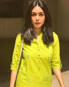 Indian Dress Up, Stylish Kurtis, Mrunal Thakur, Stylish Kurtis Design, Trendy Outfits Indian, Celebrity Casual Outfits, Simple Kurta Designs, Simple Kurti Designs, Casual Indian Fashion