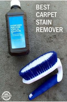 the best carpet stain remover is next to a blue brush and bottle of deodorant