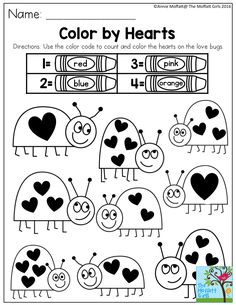 the color by hearts worksheet for children