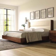 Sloane Floating Bed with Underbed Lighting in Walnut - Urban Natural Home Furnishings Traditional Bed Designs, Floating Platform Bed, Bed With Underbed, Colorful Headboard, Floating Platform, Floating Bed, Hardwood Furniture, Versatile Furniture, Beds & Bed Frames