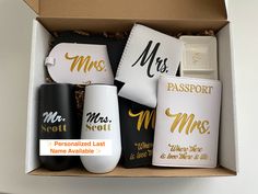 an open box with personalized items in it